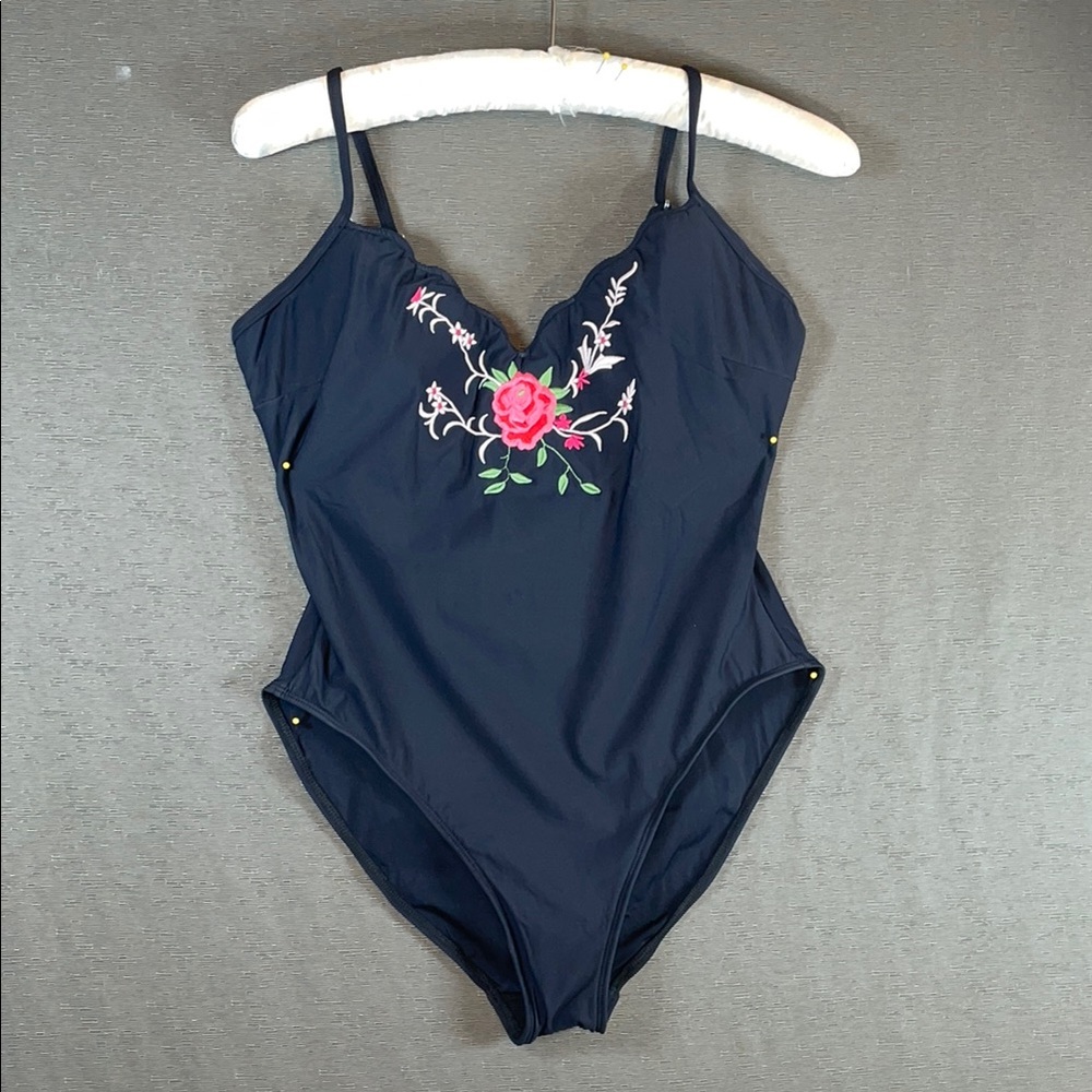 Newport News Blue and Pink‎ Floral One Piece Swimsuit